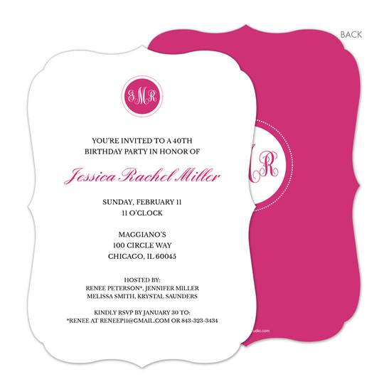 Raspberry Circle Initials Invitations